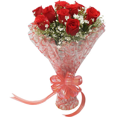 10 Red Roses hand tied i...
